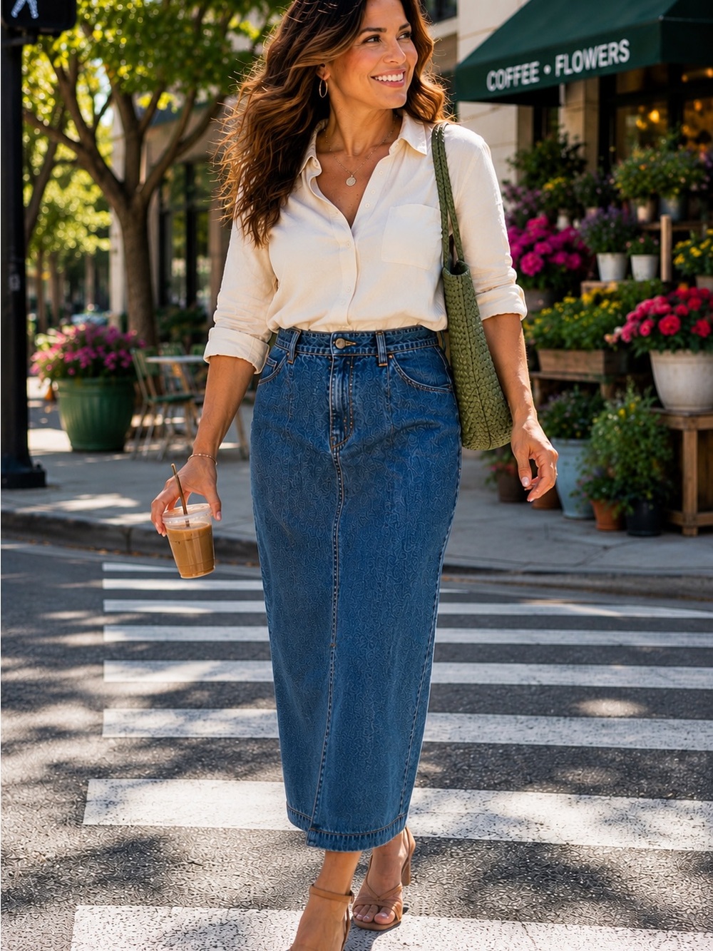 Jones Jeans Blue Denim Maxi Skirt Size 14 100% Cotton Back Slit Long Jean Skirt